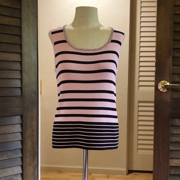 Conrad C Collection Tops - Striped Pink and Black Knit Tank